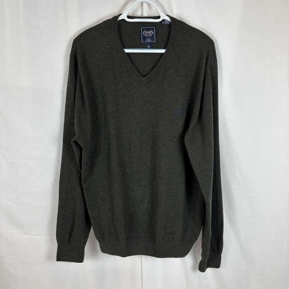 Chaps Green V-Neck Sweater Timeless‎ Knit Cotton/Cashmere Soft and Snuggly | L - Picture 2 of 13